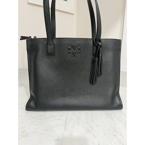 Tory Burch Thea Pebbled Black Leather Tote Bag - Picture 2 of 13